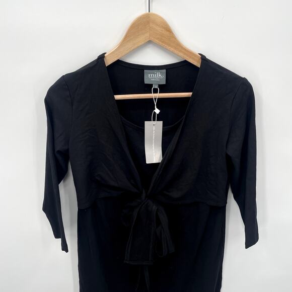 Milk Nursing Black 3/4 Sleeve Nursing Tie Front Dress // S - Picture 2 of 6